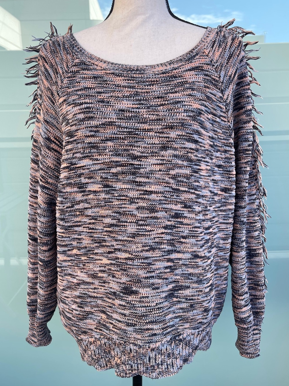 Spiritual Gangster Fringe Sleeve Knit Sweater Small Pink Blue Black